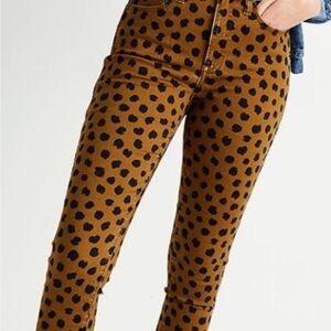 Madewell High-Rise Brown Leopard Print Straight stretch Jeans skinny